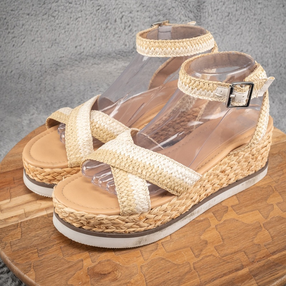Dolce Vita Espadrille Platform Wedge Sandals Taupe Suede Raffia Womens 8.5 - Picture 3 of 7